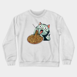 Cat eating spaghetti meme Crewneck Sweatshirt